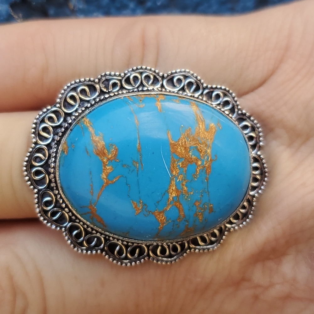 New Copper Turquoise 925 Silver Ring.